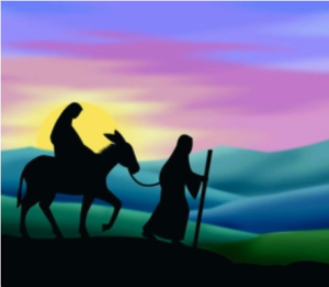 Mary and Joseph travelling to Bethlehem